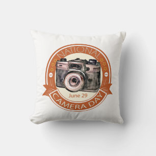 Teken en badge voor Nationale Camera Dag Kussen