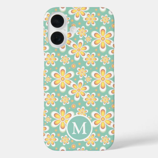 Teken en geel lentebloempatroonmonogram Case-Mate iPhone case (Achterkant)
