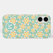Teken en geel lentebloempatroonmonogram Case-Mate iPhone case (Achterkant (horizontaal))