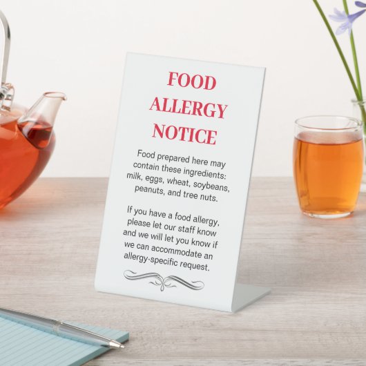 Teken - FOOD ALLERGY Notice List Reclamebord Met Voetstuk (Insitu)