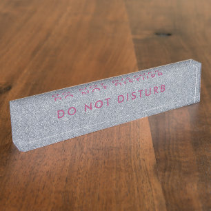 Teken Glitter Silver Business Pink niet storen Naambordje