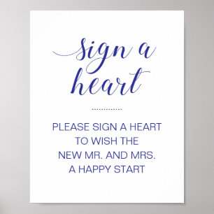 Teken Hart Huwelijksgastboek Bord in Marineblauw Poster