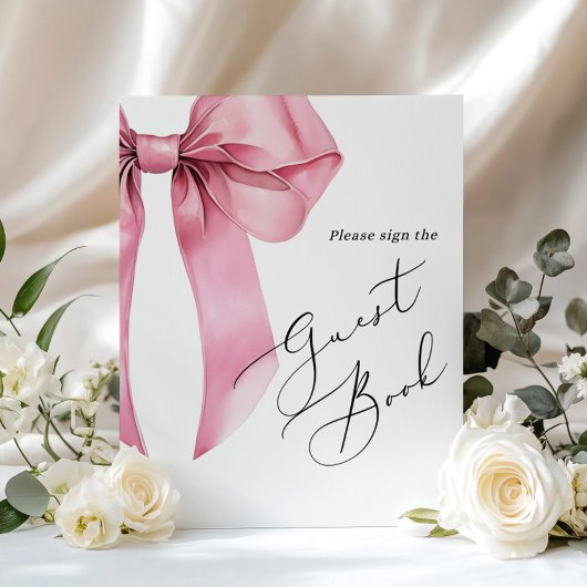 Teken het gastboek Roze lint script Bruidsfeest Poster
