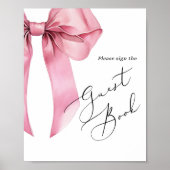 Teken het gastboek Roze lint script Bruidsfeest Poster (Voorkant)