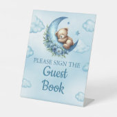 Teken het gastenboek Teddy Bear Over The Moon Reclamebord Met Voetstuk (Voorkant)