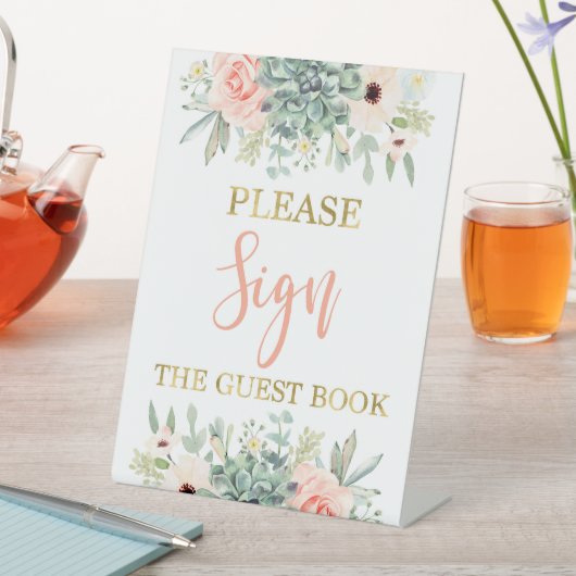 Teken het gastenboek vetplanten reclamebord met voetstuk (Insitu)