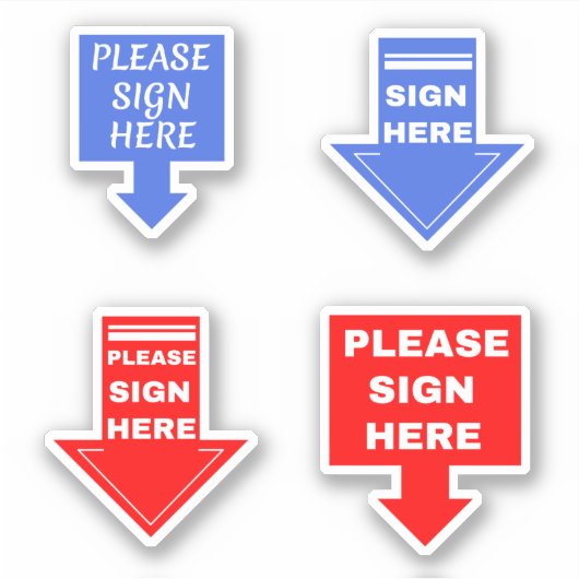 Teken hier (handtekening pijl) blauw rood sticker (Voorkant)