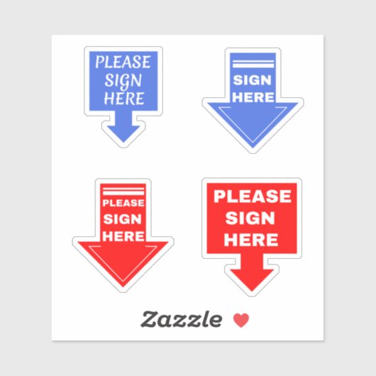 Teken hier (handtekening pijl) blauw rood sticker (Vel)