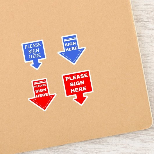 Teken hier (handtekening pijl) blauw rood sticker