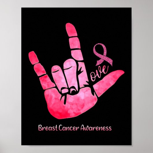 Teken Liefde Borstkanker Bewustzijn Roze Ribbon Oo Poster (Voorkant)