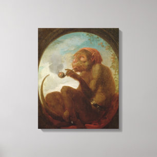 Teken met een aap die een pijp rokt canvas afdruk