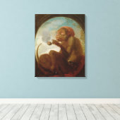 Teken met een aap die een pijp rokt canvas afdruk (Insitu (Houten vloer))