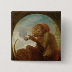 Teken met een aap die een pijp rokt vierkante button 5,1 cm