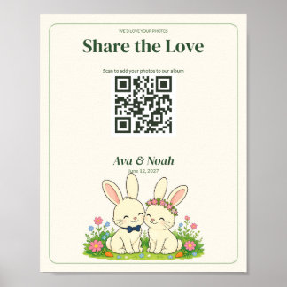 Teken met QR-code voor konijnen tuinhuwelijk Poster