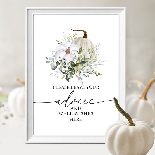 Teken met witte pompoen bruiloft advies & wensen poster