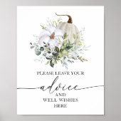 Teken met witte pompoen bruiloft advies & wensen poster (Voorkant)