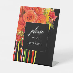 Teken Ons Gast boek teken - kleurrijke boho Plaque Reclamebord Met Voetstuk