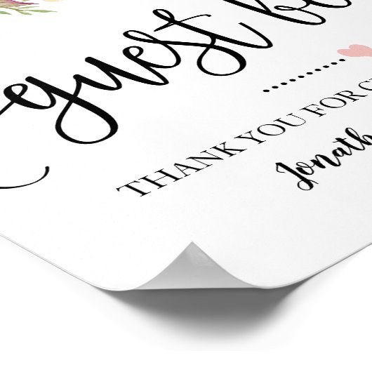 Teken ons gastboek bruidsfeest roze bloem poster (Hoek)