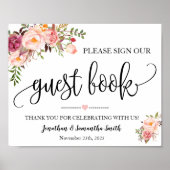 Teken ons gastboek bruidsfeest roze bloem poster (Voorkant)