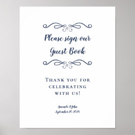Teken Ons Gastboek Elegante Blauwe Bruiloft Poster