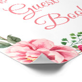 Teken Ons Gastboek Stijlvolle Roze Roze Bloemen Poster (Hoek)