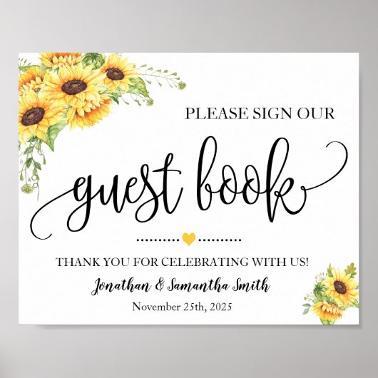 Teken ons gastboek trouw bruiloftsfeest zonnebloem poster (Voorkant)