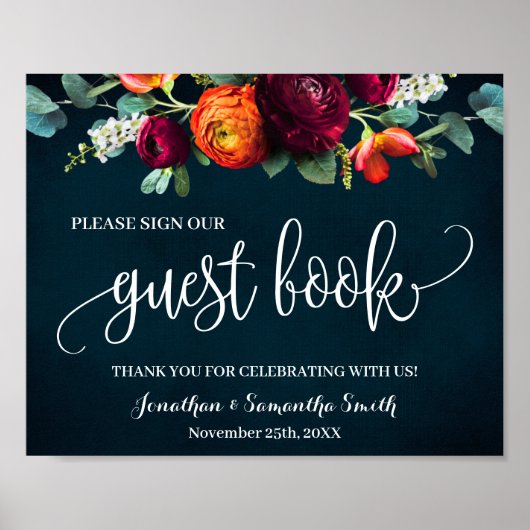 Teken ons gastboek Trouw Wijn Navy Poster (Voorkant)