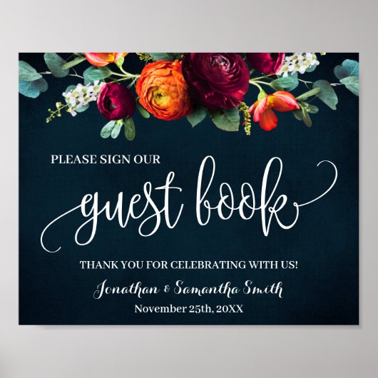 Teken ons gastboek wijn navy trouwen poster (Voorkant)