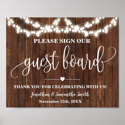 Teken ons gastbord Westerse bruiloft bord Poster (Voorkant)