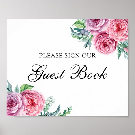 Teken ons gastenboek afdruk. Boho bloemen bruiloft Poster (Voorkant)