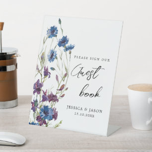 Teken ons gastenboek Dusty Royal Blue Reclamebord Met Voetstuk