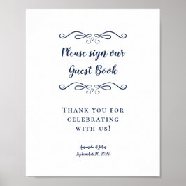 Teken Ons Gastenboek Elegante Blauwe Bruiloft Poster