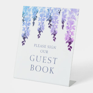 Teken ons gastenboek Floral Script Wedding Reclamebord Met Voetstuk
