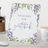 Teken ons gastenboek Floral Script Wedding Reclamebord Met Voetstuk (Insitu)