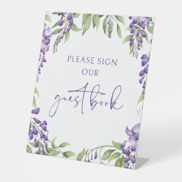 Teken ons gastenboek Floral Script Wedding Reclamebord Met Voetstuk