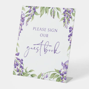 Teken ons gastenboek Floral Script Wedding Reclamebord Met Voetstuk