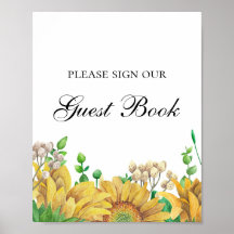 Teken ons gastenboek. Landelijke bloemen. Zonneblo