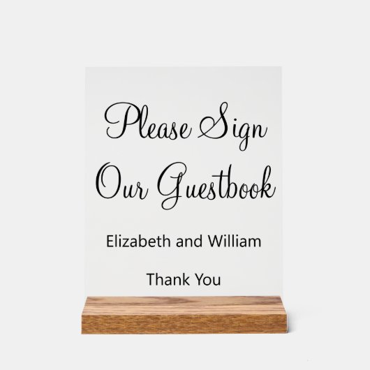 Teken ons gastenboek met bruid & bruidegom namen acryl bord (Voorkant)