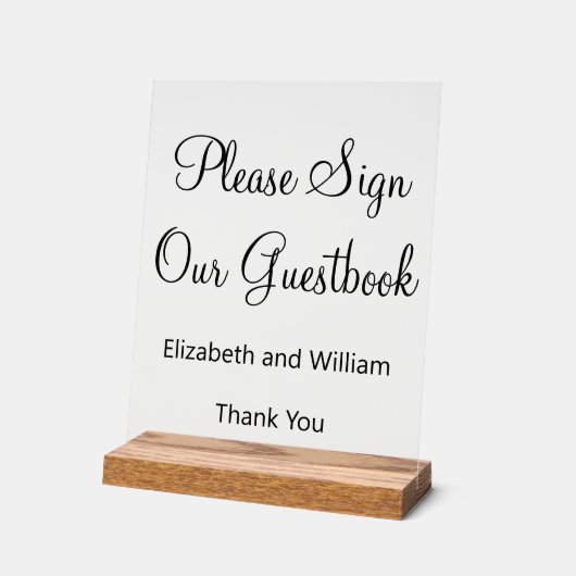 Teken ons gastenboek met bruid & bruidegom namen acryl bord (Hoek)