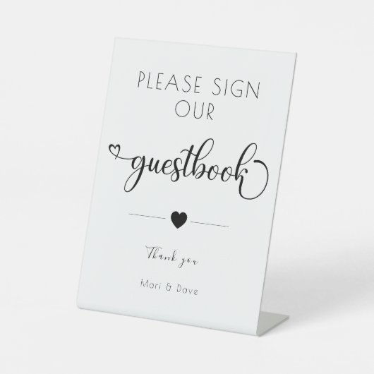 Teken ons gastenboek Minimalistische kalligrafie Reclamebord Met Voetstuk (Voorkant)