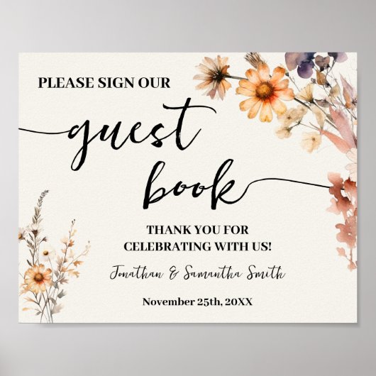Teken ons gastenboek Wedding Autumn Wildflowers Poster (Voorkant)