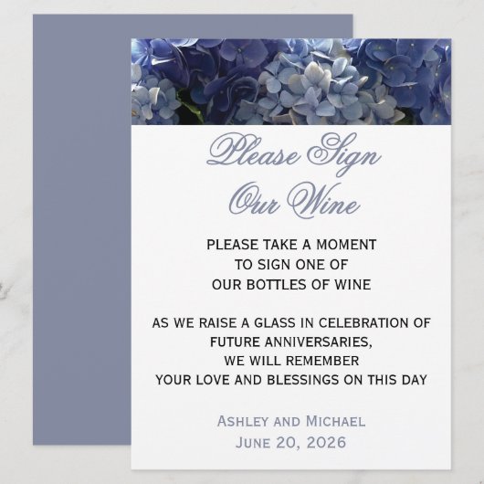 Teken Ons Wijn Hortensia Bord Kaart (Voorkant / Achterkant)