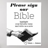 Teken onze bijbel bruiloft gastenboek zwart-wit poster (Voorkant)