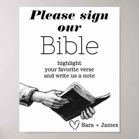 Teken onze bijbel bruiloft gastenboek zwart-wit poster (Voorkant)