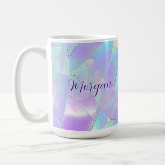 Teken & Paarse Iriserende Ontwerp, Script Naam Koffiemok (Links)