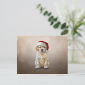 Teken puppy Golden Retriever in het rode pet van d Briefkaart (Staand voorkant)