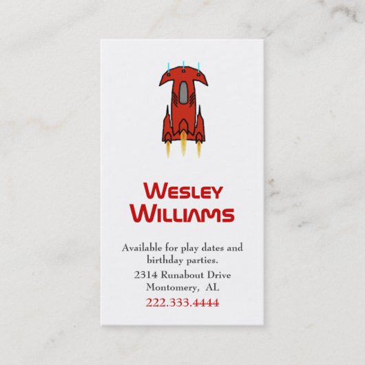 Teken Red Space Ship Play Date Card Contactkaartje (Voorkant)