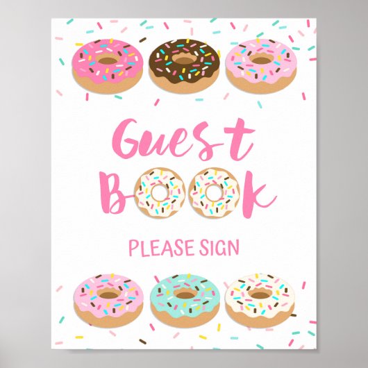 Teken roze Donut Tabel Teken voor gastboek Poster (Voorkant)