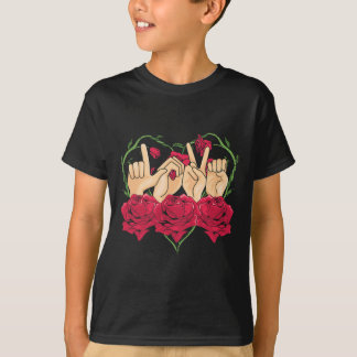 Teken Taal Roos Hart Asl Bewustzijn Dove P T-shirt