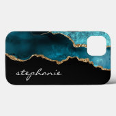 Teken Teal Watercolor Agate Gepersonaliseerd Case-Mate iPhone Case (Achterkant (horizontaal))